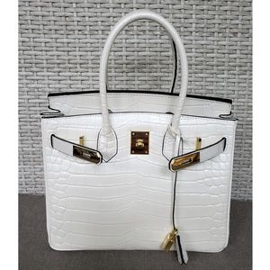 Croc patent leather top handle padlock bag 30